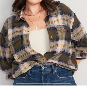 Women's Old Navy Long-Sleeve Plaid Flannel Boyfriend shirt XXL *Brand new!